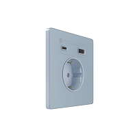 Розетка 1-м СП Systeme Infinity 16А IP20 250В с заземл. и заряд. устр. USB А+С 20Вт защ. шторки стальное небо SE FSE001132