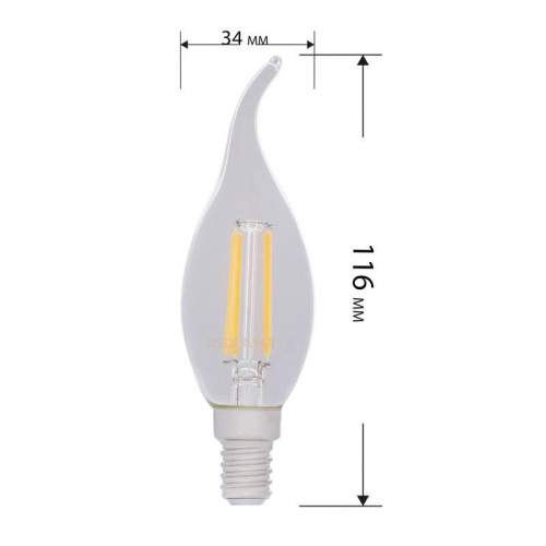 Лампа светодиодная филаментная 7.5Вт CN37 свеча на ветру прозрачная 4000К нейтр. бел. E14 600лм Rexant 604-102 фото 3