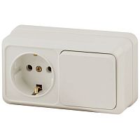 Блок ОП Quadro 2-701-02 (1-м розетка + 1-кл. выкл.) 10(16)А IP20 250В горизонт. сл. кость Intro Б0053866