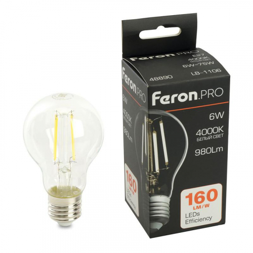 Лампа светодиодная LB-1106 6Вт 4000К E27 980лм 175-265В FERON 48890