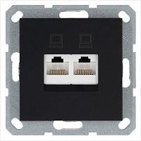 Розетка компьютерная 2-м RJ45 IP20 кат. 5E механизм черн. матов. soft touch Jasmart G6106PB