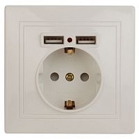 Розетка 1-м СП Plano 1-410-02 16А IP20 + 2хUSB сл. кость Intro Б0053943