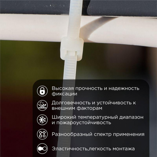 Стяжка нейлоновая 300х3.6мм бел. (уп.500шт) Rexant 07-0300-05 фото 2