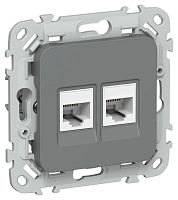 Розетка компьютерная 2-м СП FLITE РК5е-2-0-ФлМА RJ45 кат.5E UTP механизм мокрый асфальт IEK FI-K22-1-K80