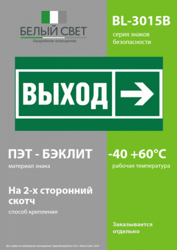 Знак безопасности BL-3015B.E30 "Направление к эвакуационному выходу направо" Белый свет a19653 фото 3