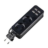 Удлинитель 2х1.5м без заземл. 10А Travel S-CT2-1.5U BLACK 2 гнезда 4USB (21А) черн. Uniel UL-00011135