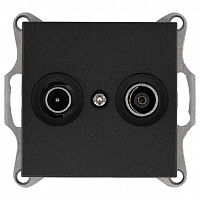 Розетка телевизионная проходная TV + FM 2-м Ф9.5мм механизм антрацит Jasmart G6205B
