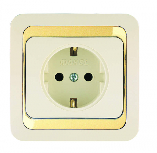 Розетка 1-м СП Mimoza 16А IP20 с заземл. крем./зол. Makel 12628
