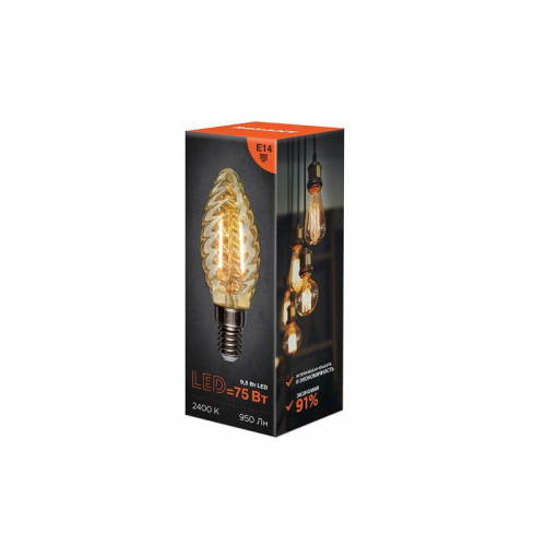 Лампа филаментная Витая свеча LCW35 9.5Вт 950лм 2400К E14 золот. колба Rexant 604-120 фото 3