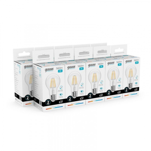 Лампа светодиодная филаментная Filament Elementary А60 7Вт 4100К Е27 560лм GAUSS 22227 фото 2