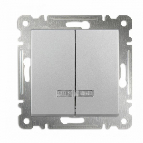 Выключатель 2-кл. СП Karea 10А IP20 с подсветкой механизм серебр. Makel 57065023
