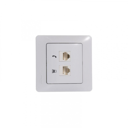 Розетка компьютерная + телефонная 2-м СП Glossa RJ45 + RJ11 кат.5E механизм бел. SE GSL000185 фото 5