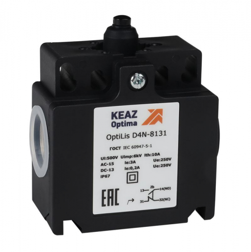 Выключатель концевой OptiLiS D4N-8131 толкатель пластик. EN 50047 XCKT2112P16 КЭАЗ 365314