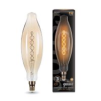 Лампа светодиодная филаментная Black Filament 8Вт T120 цилиндр золотая 2400К тепл. бел. E27 620лм GAUSS 156802008