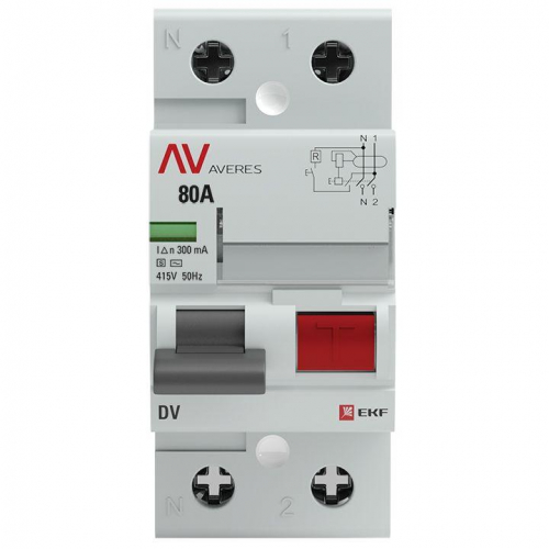 Выключатель дифференциального тока (УЗО) 2п 80А 300мА тип S DV AVERES EKF rccb-2-80-300-s-av фото 2