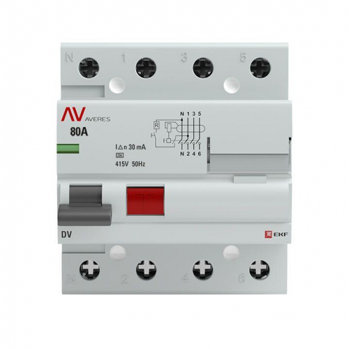 Выключатель дифференциального тока (УЗО) 4п 80А 30мА тип A DV AVERES EKF rccb-4-80-30-a-av фото 2