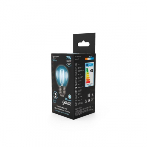 Лампа светодиодная филаментная Black Filament 7Вт P45 шар 4100К нейтр. бел. E27 580лм GAUSS 105802207 фото 2