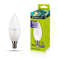 Лампа светодиодная LED-C35-9W-E14-6К 9Вт свеча матовая 6500К холод. бел. E14 220-240В Ergolux 13169
