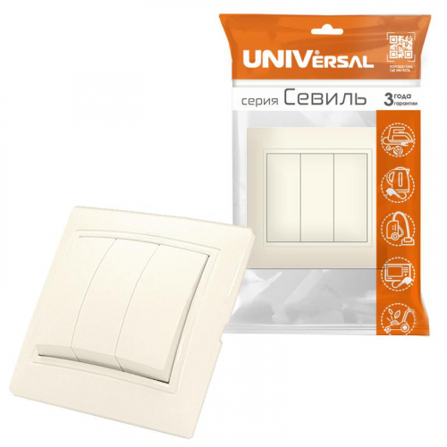Выключатель 3-кл. Севиль сл. кость UNIVersal Б-С0043 фото 3