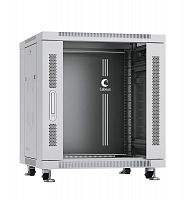 Шкаф монтажный телекоммуникационный напольный SH-05C-12U60/60 19дюйм для распред. и серверн. оборудования 12U 600х600х730мм передн. стеклян. и задн. сплошн. метал. двери ручка с замком сер. (RAL 7035) Cabeus 7645c