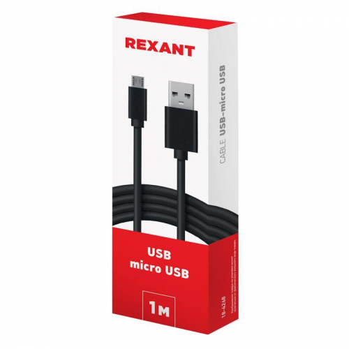 Кабель USB (micro USB) длиный штекер 1М черн. REXANT 18-4268 фото 2