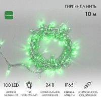 Гирлянда светодиодная "Нить" 10м 100LED зел. 12Вт 24В IP65 эффект мерцания провод ПВХ прозр. Neon-Night 305-254