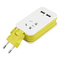 Удлинитель 1х1.5м без заземл. Travel S-CT1-1.5U WHITE/GREEN LM 2USBх11А бел./салат. Uniel UL-00003429