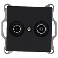 Розетка телевизионная проходная TV + FM 2-м Ф9.5мм механизм черн. матов. soft touch Jasmart G6205PB