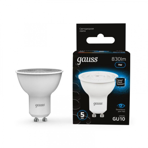 Лампа светодиодная Black 9Вт MR16 софит 6500К холод. бел. GU10 830лм GAUSS 101506309