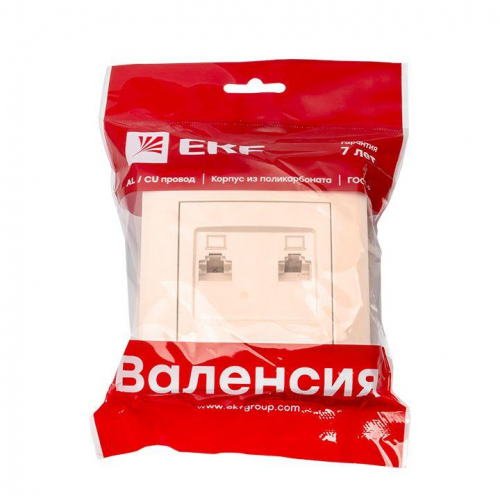 Розетка компьютерная 2-м СП Валенсия RJ45 крем. PROxima EKF EWK02-035-20 фото 3