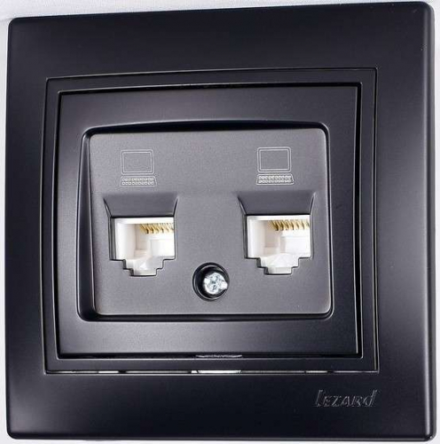 Розетка компьютерная 2-м Mira RJ45 со вставкой черн. бархат LEZARD 701-4242-141 фото 2