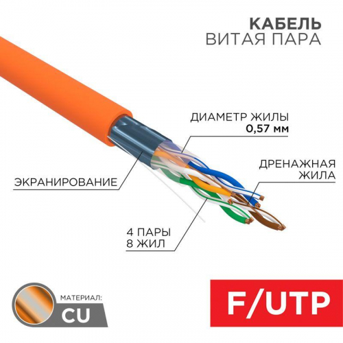 Кабель FTP 4PR 23AWG CAT6 305м ZH нг(А)-HF | 01-0151 | REXANT фото 3