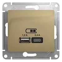 Розетка USB Glossa тип A+C 5В/2.4А 2х5В/1.2А механизм титан SE GSL000439