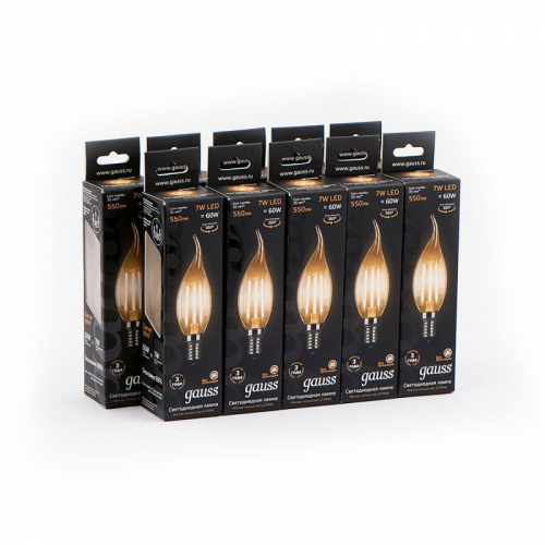 Лампа светодиодная филаментная Black Filament 7Вт свеча на ветру 2700К тепл. бел. E14 550лм GAUSS 104801107 фото 2