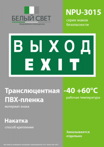 Знак безопасности NPU-3015.E24"Выход-EXIT" Белый свет a25513 фото 3