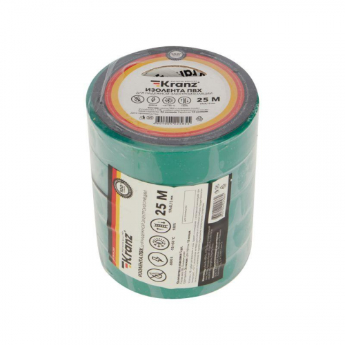 Изолента ПВХ 0.13х19мм 25м зеленая (уп.5шт) Kranz KR-09-2203 фото 3