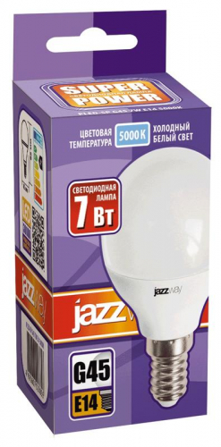 Лампа светодиодная PLED-SP 7Вт G45 шар 5000К холод. бел. E14 540лм 230В JazzWay 1027870-2 фото 2