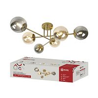 Люстра AURORA LUNA-6G9AMSM-LT 6хG9 IP40 под лампу янтарные и дым. плафоны латунь IN HOME 4690612068619