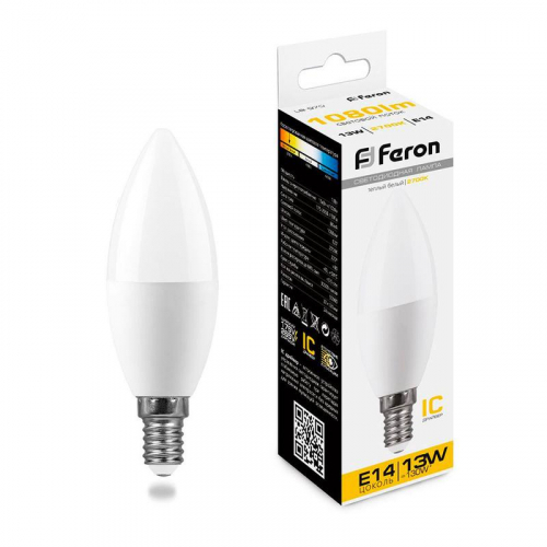Лампа светодиодная LB-970 13Вт C37 свеча 2700К E14 230В FERON 38107