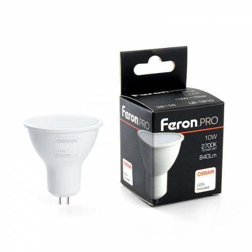 Лампа светодиодная LB-1610 10Вт MR16 2700К G5.3 230В FERON 38158