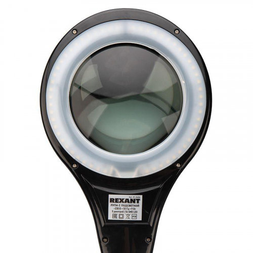 Лупа на струбцине круглая 5D с подсветкой 56 SMD LED d127мм черн. Rexant 31-0406 фото 12