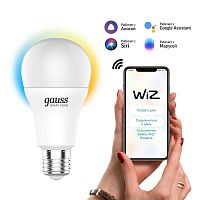 Лампа светодиодная умная Smart Home 8.5Вт A60 грушевидная 2700-6500К E27 800лм измен. цветов. темпер.+ диммир. управление по Wi-Fi GAUSS 1130112