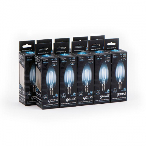 Лампа светодиодная филаментная Black Filament 7Вт свеча 4100К нейтр. бел. E14 580лм GAUSS 103801207 фото 2