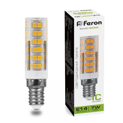 Лампа светодиодная LB-433 7Вт JCD 4000К E14 230В FERON 25899