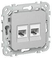 Розетка компьютерная 2-м СП FLITE РК5е-2-0-ФлА RJ45 кат.5E UTP механизм алюм. IEK FI-K22-1-K47