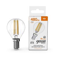Лампа светодиодная филаментная Basic Filament 4Вт Шар 3000К E14 480лм GAUSS 50512142