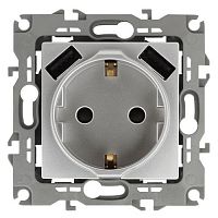 Розетка 16А 250В 2P+E с 2хUSB 5В-3А защ. шторки Эра12 алюм. 12-4109-03 ЭРА Б0047842