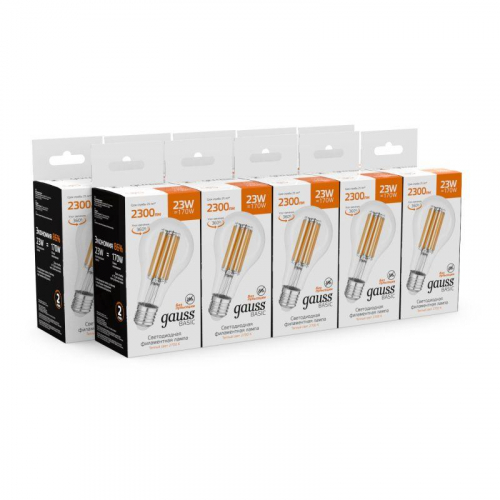 Лампа светодиодная филаментная Basic Filament А70 23Вт 2700К Е27 2300лм GAUSS 40712132 фото 4