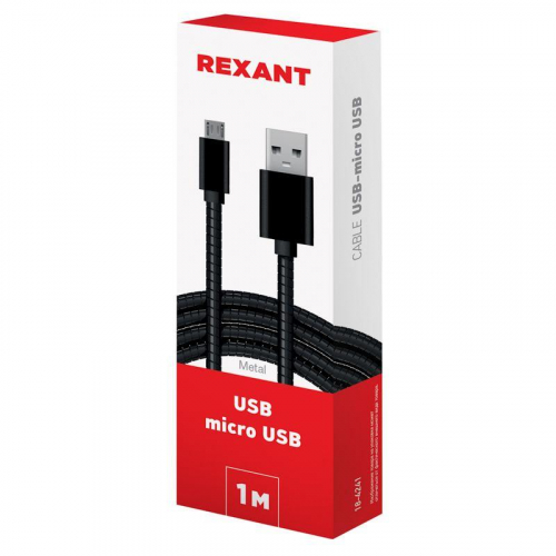 Кабель USB microUSB шнур в металлической оплетке серебристый Rexant 18-4241 фото 3
