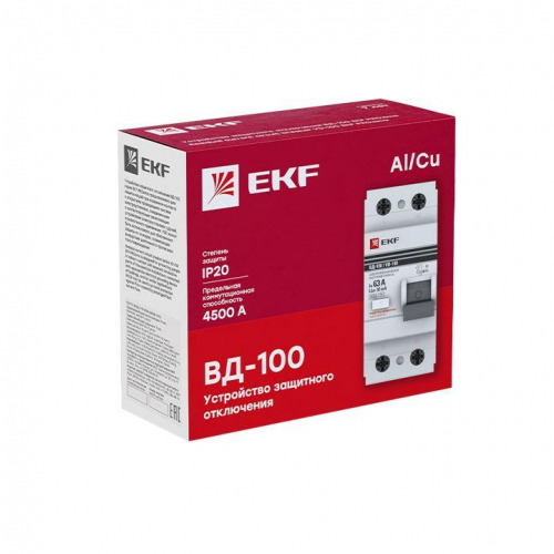 Выключатель дифференциального тока (УЗО) 2п 80А 100мА тип AC ВД-100 (электромех.) PROxima EKF elcb-2-80-100-em-pro фото 2